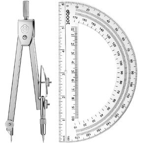 Student Protractor and Compass Set, Student Geometry Math Set, Compass for Geometry and 180 Degree Math Protractor for Drawing Measuring School Office (Clear,Classic)