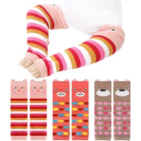 Pack of 3 Toddler Baby Leg Warmers, Cute Animal Bear Pattern Long Legwarmers Knee Socks Knee Protector Leg Sleeves for Baby Kids Toddlers Girl 0-3 Years, One Size