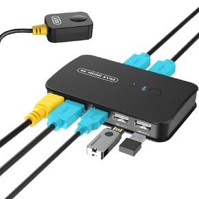 4K KVM Switch HDMI 2 Port Box، USB وHDMI Switch لجهازي كمبيوتر مشاركة طابعة لوحة المفاتيح والماوس وشاشة واحدة عالية الدقة، تدعم UHD 4K@30 هرتز، مع وحدة تحكم عن بعد وكابلين KVM in Kuwait