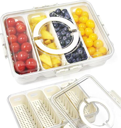 Yuroochii Divided Serving Tray with Handle - Lid & Removable Snack Box 8 Compartment Fruit Container Food Storage Snackle Lunch Organizer Fridge Platter Charcuterie Holder for Travel Candy Party Salad in Saudi Arabia