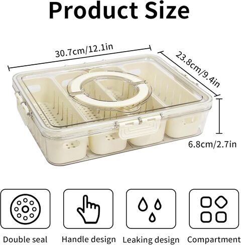 Yuroochii Divided Serving Tray with Handle - Lid & Removable Snack Box 8 Compartment Fruit Container Food Storage Snackle Lunch Organizer Fridge Platter Charcuterie Holder for Travel Candy Party Salad in Saudi Arabia