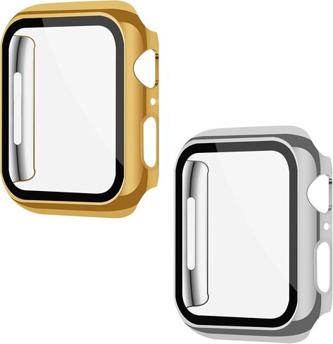 2-Pack Case with Screen Protector for Apple Watch 40mm SE/6/5/4 | Gold and Silver - Polished plated finish with a bright metallic shine in Kuwait