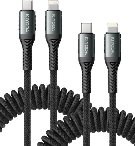 Coiled USB C to Lightning Cable 3FT, 2 in 1 iPhone 15 Charger Cord for Car Nylon Braided Multi Type C to TypeC Fast Charging Cables for iPhone 15 14 13 12 11 iPad, Samsung Galaxy Sony - 2Pack in Saudi Arabia