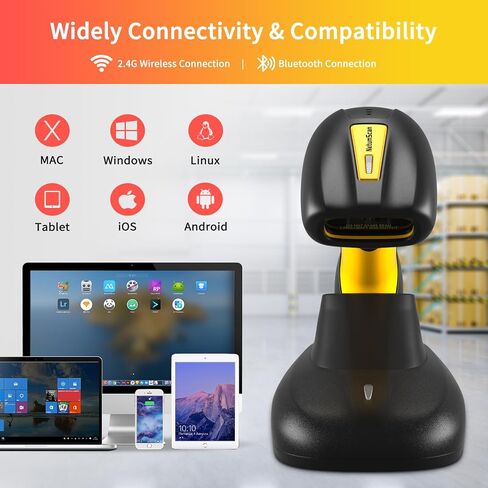 NetumScan ماسح الباركود QR الصناعي بتقنية البلوتوث، IP67 مقاوم للماء و7 أمتار مقاوم للسقوط، ماسح ضوئي للرموز الشريطية لاسلكي 2600 مللي أمبير في الساعة 1D 2D مع حامل شحن للمتجر، نقاط البيع، الكمبيوتر، iPhone، Android in Kuwait
