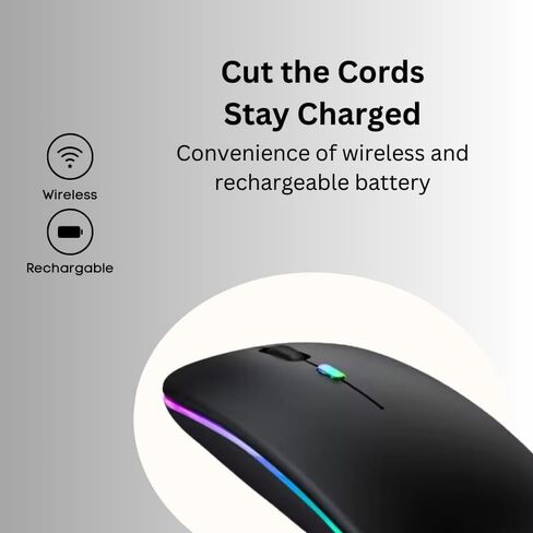 GOMAD ماوس لاسلكي LED، G12 ماوس صامت نحيف قابل لإعادة الشحن، ماوس كمبيوتر بصري USB محمول 2.4G، أسود غير لامع in Saudi Arabia