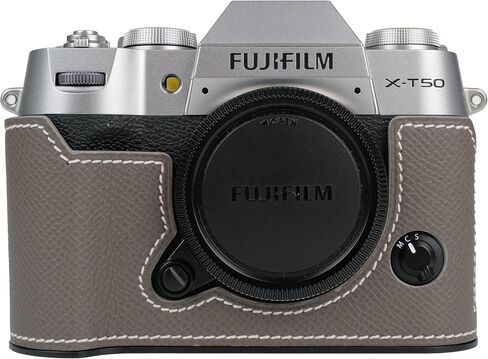 Uchandmade】 Handmade Genuine Leather Camera Half Case for Fujifilm X-T50/Fujifilm X-T50 Camera Case/Fujifilm X-T50 Case - Top Layer Cowhide Body + Metal Base Plate (37 Gold) in Kuwait