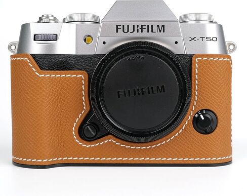 Uchandmade】 Handmade Genuine Leather Camera Half Case for Fujifilm X-T50/Fujifilm X-T50 Camera Case/Fujifilm X-T50 Case - Top Layer Cowhide Body + Metal Base Plate (37 Gold) in Kuwait