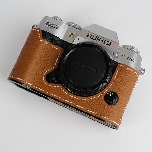 Uchandmade】 Handmade Genuine Leather Camera Half Case for Fujifilm X-T50/Fujifilm X-T50 Camera Case/Fujifilm X-T50 Case - Top Layer Cowhide Body + Metal Base Plate (37 Gold) in Kuwait