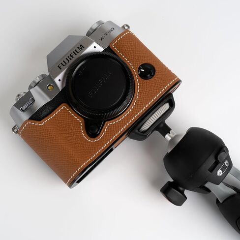 Uchandmade】 Handmade Genuine Leather Camera Half Case for Fujifilm X-T50/Fujifilm X-T50 Camera Case/Fujifilm X-T50 Case - Top Layer Cowhide Body + Metal Base Plate (37 Gold) in Kuwait
