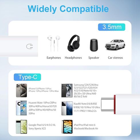 محول صوت HianDier USB C إلى 3.5 ملم محول سماعة رأس iPhone محول iPhone لمقبس سماعة الرأس متوافق مع iPhone 15 Pro Max/15 Pro/15 Samsung Galaxy S24/S23/S22/S21 Ultra iPad Pro Pixel 8-أبيض in Kuwait