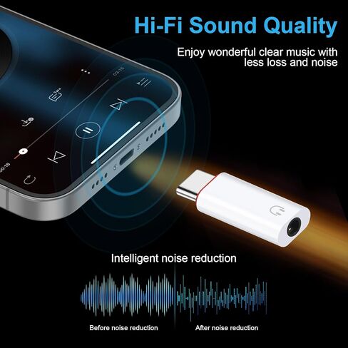 محول صوت HianDier USB C إلى 3.5 ملم محول سماعة رأس iPhone محول iPhone لمقبس سماعة الرأس متوافق مع iPhone 15 Pro Max/15 Pro/15 Samsung Galaxy S24/S23/S22/S21 Ultra iPad Pro Pixel 8-أبيض in Kuwait