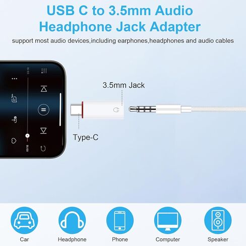 محول صوت HianDier USB C إلى 3.5 ملم محول سماعة رأس iPhone محول iPhone لمقبس سماعة الرأس متوافق مع iPhone 15 Pro Max/15 Pro/15 Samsung Galaxy S24/S23/S22/S21 Ultra iPad Pro Pixel 8-أبيض in Kuwait