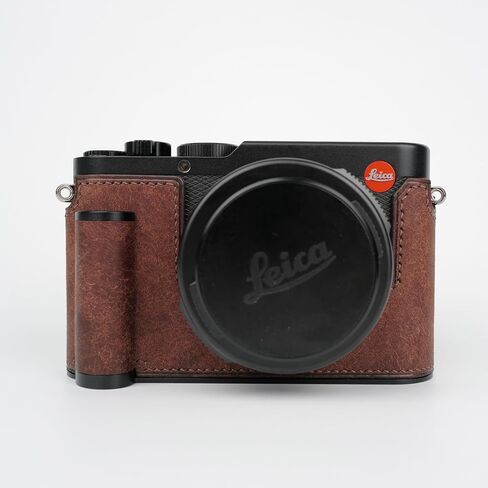 Handmade Genuine Leather Camera Half Case for Leica D-Lux 8 Camera Case/Leica D-Lux 8 Case-Top Layer Cowhide Body + Hand Sewn Saddle Stitch + Metal Base Plate + Hand Shank(Dark Brown) in Kuwait