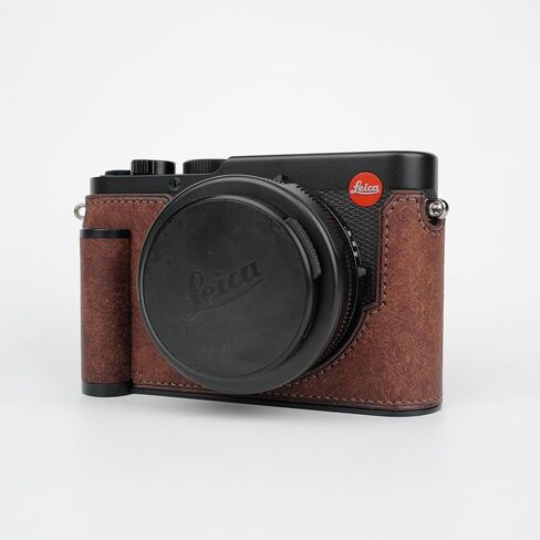 Handmade Genuine Leather Camera Half Case for Leica D-Lux 8 Camera Case/Leica D-Lux 8 Case-Top Layer Cowhide Body + Hand Sewn Saddle Stitch + Metal Base Plate + Hand Shank(Dark Brown) in Kuwait