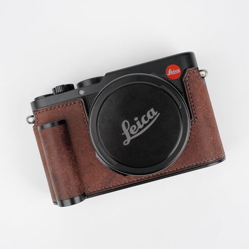 Handmade Genuine Leather Camera Half Case for Leica D-Lux 8 Camera Case/Leica D-Lux 8 Case-Top Layer Cowhide Body + Hand Sewn Saddle Stitch + Metal Base Plate + Hand Shank(Dark Brown) in Kuwait