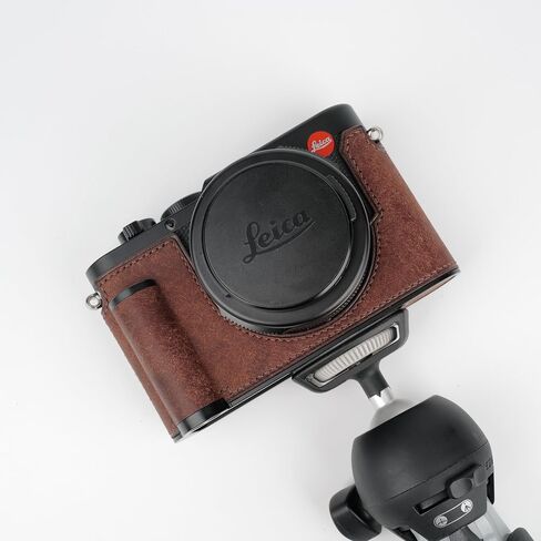 Handmade Genuine Leather Camera Half Case for Leica D-Lux 8 Camera Case/Leica D-Lux 8 Case-Top Layer Cowhide Body + Hand Sewn Saddle Stitch + Metal Base Plate + Hand Shank(Dark Brown) in Kuwait