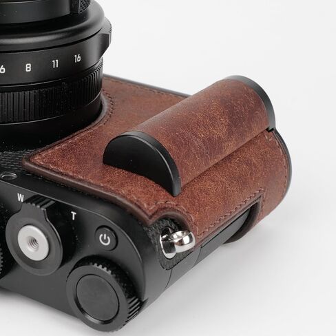 Handmade Genuine Leather Camera Half Case for Leica D-Lux 8 Camera Case/Leica D-Lux 8 Case-Top Layer Cowhide Body + Hand Sewn Saddle Stitch + Metal Base Plate + Hand Shank(Dark Brown) in Kuwait