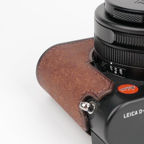 Handmade Genuine Leather Camera Half Case for Leica D-Lux 8 Camera Case/Leica D-Lux 8 Case-Top Layer Cowhide Body + Hand Sewn Saddle Stitch + Metal Base Plate + Hand Shank(Dark Brown) in Kuwait