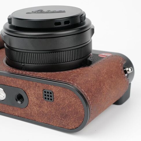 Handmade Genuine Leather Camera Half Case for Leica D-Lux 8 Camera Case/Leica D-Lux 8 Case-Top Layer Cowhide Body + Hand Sewn Saddle Stitch + Metal Base Plate + Hand Shank(Dark Brown) in Kuwait