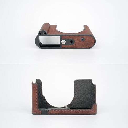 Handmade Genuine Leather Camera Half Case for Leica D-Lux 8 Camera Case/Leica D-Lux 8 Case-Top Layer Cowhide Body + Hand Sewn Saddle Stitch + Metal Base Plate + Hand Shank(Dark Brown) in Kuwait