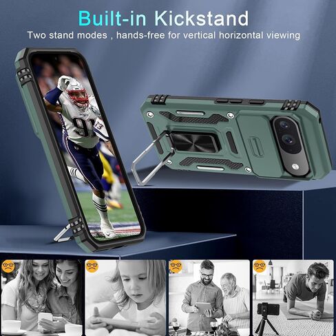 DEERLAMN Case for Google Pixel 9/9 Pro with Slide Camera Cover+Screen Protector(1 Pack), Rotated Ring Kickstand Military Grade Shockproof Protective Cover-Black in Kuwait