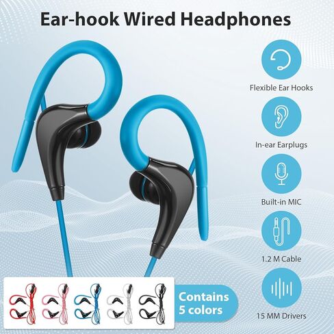 30 قطعة من سماعات الأذن السلكية الرياضية للجري من كونوهان، 30 قطعة، سماعات أذن سلكية بمقبس 3.5 ملم مع ميكروفون مقاوم للتعرق، ملفوف حول سماعات الرأس مع خطاف فوق الأذن، 5 ألوان in Kuwait