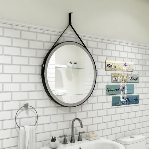 4 Pieces Bathroom Art Rustic Farmhouse Bathroom Blue Butterfly Wall Decor Relax Soak Unwind Breathe Wood Hanging Sign for Home Spa Living Bathroom Laundry, Bottle flower in Kuwait