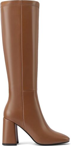 Women's Knee High Boots Faux Leather Square To Tall Boots Fashion Chunky Block Heel Long Boots with Side Zip in Saudi Arabia