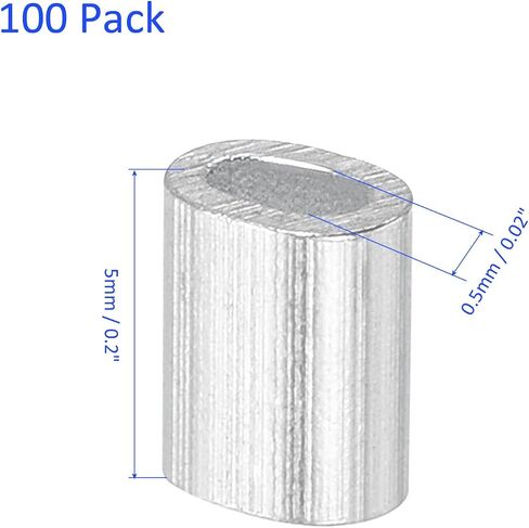 100 Pack Aluminum Crimping Loop Sleeve Oval - 1mm Wire Rope Fastener Apply for Garden Fence (5mm) in Saudi Arabia