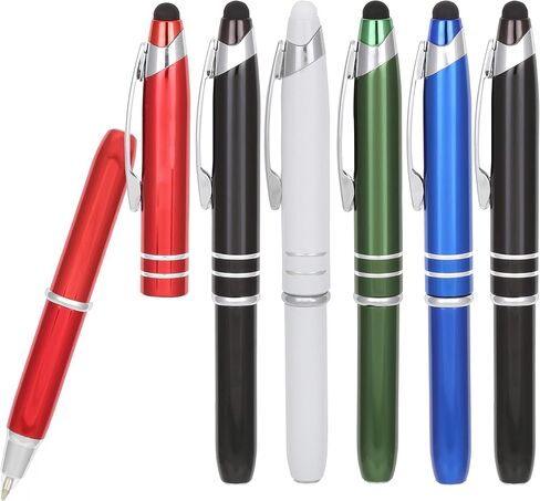 Travigo 6-Pack 3-in-1 Capacitive Stylus Tip Ballpoint Metal Pen with LED Light Set | Black Blue Red Green Pink White in Saudi Arabia