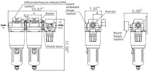 نظام تجفيف الهواء ثلاثي المراحل PneumaticPlus SAMU350-N04DGS-MEF-S - فاصل مياه، فلتر اندماج 0.01 ميكرون، منظم ضغط الهواء، مجموعة وحدات 1/2 بوصة NPT - تصريف تلقائي، وعاء معدني in Kuwait