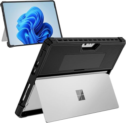 حافظة تناسب جهاز Microsoft Surface Pro 8 مقاس 13 بوصة 2021، مصنوعة من مادة PU+TPU متينة مع حزام يد وغطاء دعامة، متوافقة مع لوحة مفاتيح النوع، أسود in Kuwait