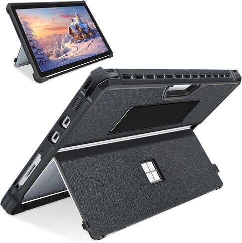 حافظة تناسب جهاز Microsoft Surface Pro 8 مقاس 13 بوصة 2021، مصنوعة من مادة PU+TPU متينة مع حزام يد وغطاء دعامة، متوافقة مع لوحة مفاتيح النوع، أسود in Kuwait