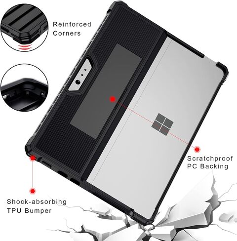 حافظة تناسب جهاز Microsoft Surface Pro 8 مقاس 13 بوصة 2021، مصنوعة من مادة PU+TPU متينة مع حزام يد وغطاء دعامة، متوافقة مع لوحة مفاتيح النوع، أسود in Kuwait