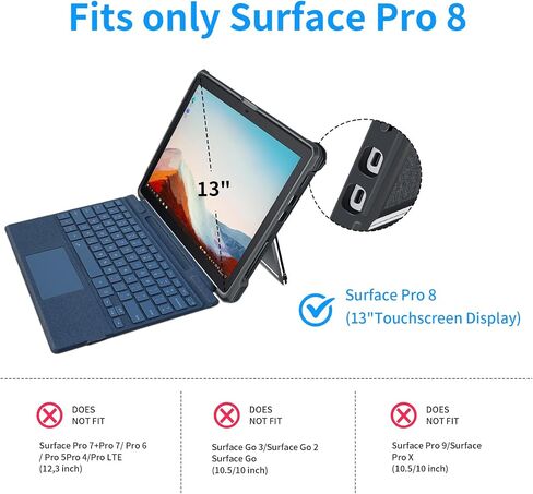 حافظة تناسب جهاز Microsoft Surface Pro 8 مقاس 13 بوصة 2021، مصنوعة من مادة PU+TPU متينة مع حزام يد وغطاء دعامة، متوافقة مع لوحة مفاتيح النوع، أسود in Kuwait