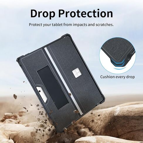 حافظة تناسب جهاز Microsoft Surface Pro 8 مقاس 13 بوصة 2021، مصنوعة من مادة PU+TPU متينة مع حزام يد وغطاء دعامة، متوافقة مع لوحة مفاتيح النوع، أسود in Kuwait