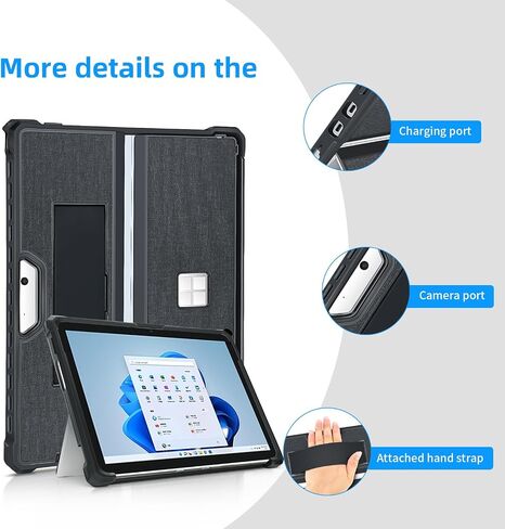 حافظة تناسب جهاز Microsoft Surface Pro 8 مقاس 13 بوصة 2021، مصنوعة من مادة PU+TPU متينة مع حزام يد وغطاء دعامة، متوافقة مع لوحة مفاتيح النوع، أسود in Kuwait