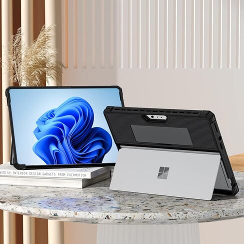 حافظة تناسب جهاز Microsoft Surface Pro 8 مقاس 13 بوصة 2021، مصنوعة من مادة PU+TPU متينة مع حزام يد وغطاء دعامة، متوافقة مع لوحة مفاتيح النوع، أسود in Kuwait