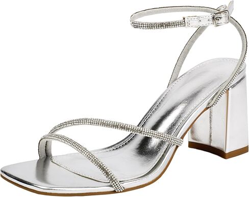 Rhinestone Heeled Sandals for Women, Chunky Block Heels for Prom, Sexy Strappy Heels Summer Sandals Open Toe Mid Heels for Women in Saudi Arabia