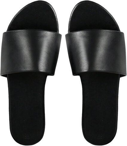 GORGLITTER PU Leather Flat Sandals Open Toe Slip On Slides Sandals in Kuwait