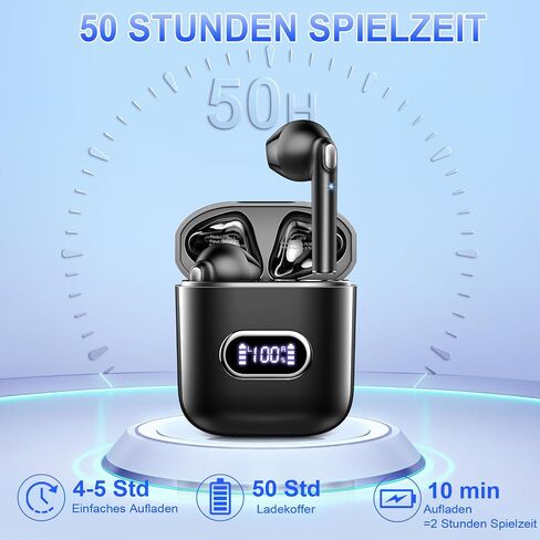 سماعات أذن لاسلكية بلوتوث 5.3، سماعات أذن استريو تعمل لمدة 50 ساعة مع شاشة LED وحقيبة شحن IPX7 مقاومة للماء داخل الأذن مع ميكروفون للهاتف والكمبيوتر المحمول والرياضات in Saudi Arabia