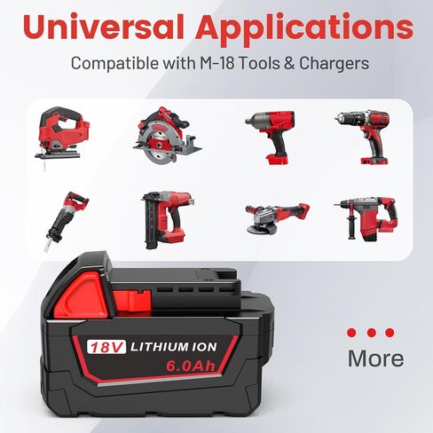 18V 6.0Ah Replace Battery for Milwaukee M18 Battery Compatible with 48-11-1815, 48-11-1820, 48-11-1840, 48-11-1850, 48-11-1860 Cordless Power Tools Lithium Battery (1Pack) in Saudi Arabia