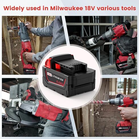 18V 6.0Ah Replace Battery for Milwaukee M18 Battery Compatible with 48-11-1815, 48-11-1820, 48-11-1840, 48-11-1850, 48-11-1860 Cordless Power Tools Lithium Battery (1Pack) in Saudi Arabia