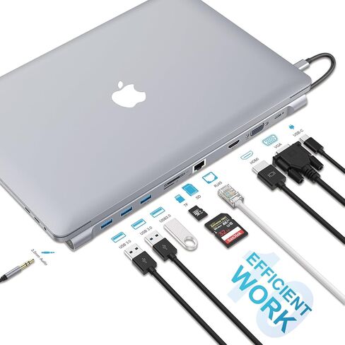 محطة إرساء USB C، Tymyp 10 في 1 USB C HUB مع مخرج فيديو HDMI بدقة 4K، وسرعات نقل USB 3.0، وشبكة جيجابت إيثرنت، وواجهة صوتية، وقدرات فتحة بطاقة SD/TF in Saudi Arabia