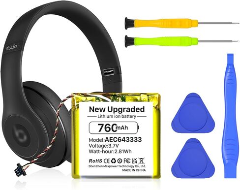 بطارية مطورة بقدرة 760 مللي أمبير في الساعة لجهاز Beats Studio 3.0 Studio 2.0 (الجزء رقم Beats AEC643333)، بطارية سماعة رأس لاسلكية Li-Polyme بقدرة عالية 3.7 فولت in Kuwait