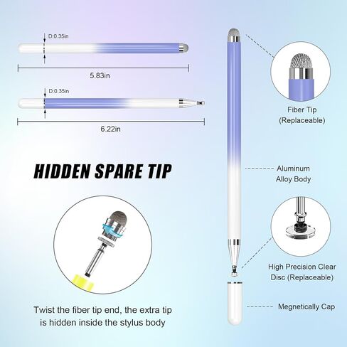 2 Pack Stylus Pens for Touch Screens, 2 in 1 Tip & Magnet Cap High Precision Universal Stylus Pencil for iPhone/iPad/Tablets/Samsung Galaxy All Capacitive Touch Devices(Blue+Pink) in Saudi Arabia