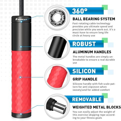 Weighted Jump Rope for Fitness,Skipping Rope for Women Men,Metal Heavy Handles, Ball bearings, Tangle Free, Adjustable Length PVC Cord and Cotton Rope, Endurance Training Fitness Exercise Workou in Kuwait