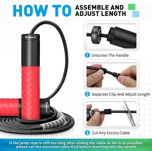 Weighted Jump Rope for Fitness,Skipping Rope for Women Men,Metal Heavy Handles, Ball bearings, Tangle Free, Adjustable Length PVC Cord and Cotton Rope, Endurance Training Fitness Exercise Workou in Kuwait