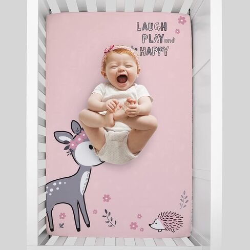 NoJo Super Soft Pink & White Purrdy Kitty Cat Fitted Mini Crib Sheet, Pink, White , 38x5x24 Inch (Pack of 1) in Saudi Arabia