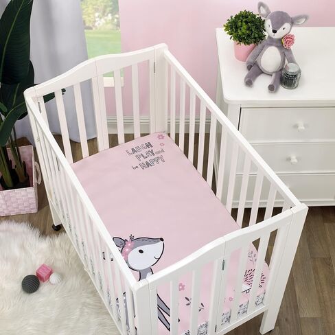 NoJo Super Soft Pink & White Purrdy Kitty Cat Fitted Mini Crib Sheet, Pink, White , 38x5x24 Inch (Pack of 1) in Saudi Arabia